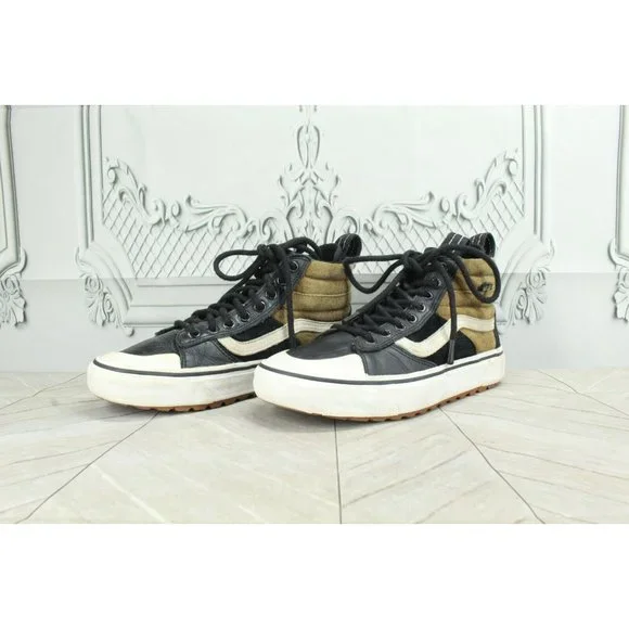 Vans Old Skool Black Leather Lace Up High Top Sneaker Shoes Size 7 - Picture 2 of 8